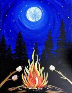 Sip and Paint<br> June 26<sup>th</sup> & July 9<sup>th</sup> 3 Campfire complete with roasting marshmallows!